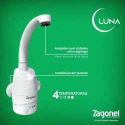 Torneira elétrica Luna 4 Temperaturas 5500W 220V Branca Zagonel