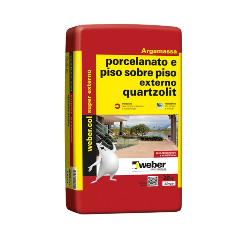 Argamassa Piso sobre Piso e Porcelanatos Externo Cinza 20Kg Quartzolit