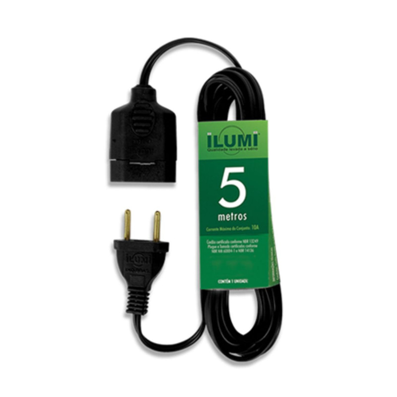 Extensão com Cordão Paralelo de 5 Metros 10A Preto Ilumi