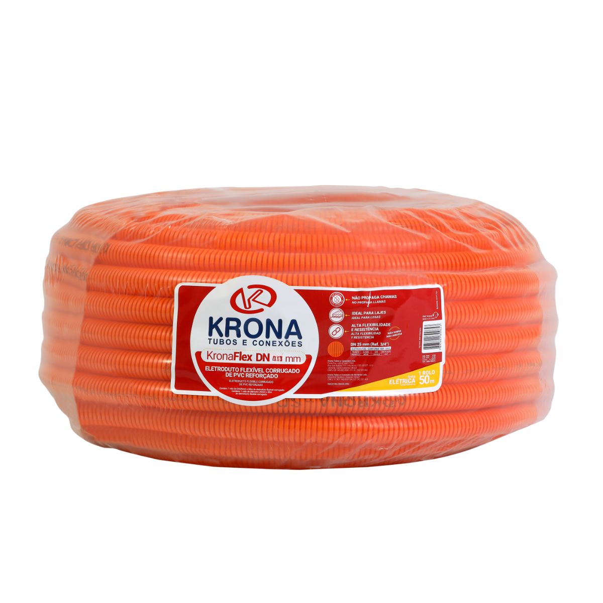 Eletroduto Corrugado Reforçado 25mm 3/4 Laranja 50 METROS Krona